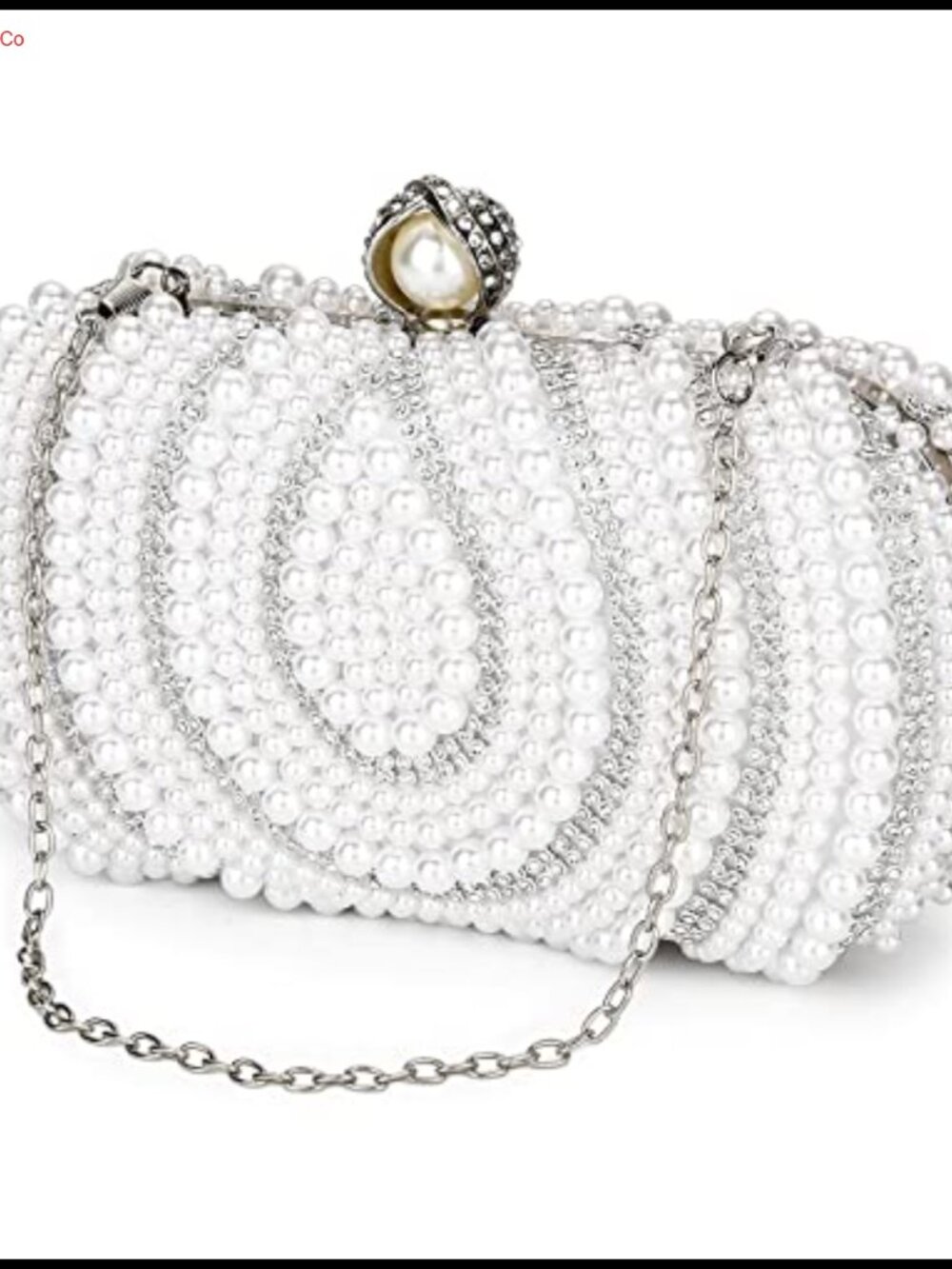 Women's Pearl Clutch Evening Bag Formal Wedding Party Purse with Chains